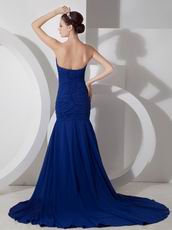Spring Wear Royal Blue Appliqued Prom Dress With High Leg Side Split