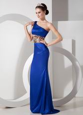 Trimed Sexy One Shoulder Royal Blue Prom Dress Petite