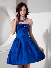 Handmade Flower Decorate Cobalt Blue Short Bridesmaid Dress