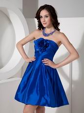 Handmade Flower Decorate Cobalt Blue Short Bridesmaid Dress