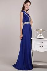 Beaded One Shoulder Royal Blue Chiffon Quality Prom Dress Cheap