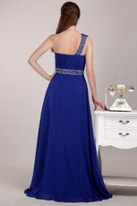 Beaded One Shoulder Royal Blue Chiffon Quality Prom Dress Cheap