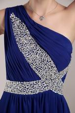 Beaded One Shoulder Royal Blue Chiffon Quality Prom Dress Cheap