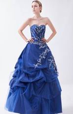 Mineral Blue Prom Ball Gown With Embroidery Details