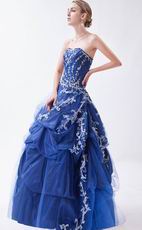 Mineral Blue Prom Ball Gown With Embroidery Details