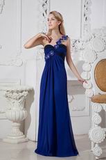 One Shoulder Royal Blue Floor Length Chiffon Evening Dress