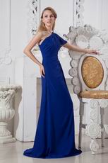 Designer One Shoulder Royal Blue Chiffon Long Prom Dress 2014