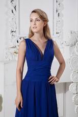 Designer V-Neck A-line Royal Blue Chiffon Dress Evening
