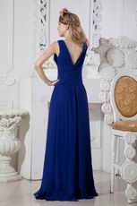 Designer V-Neck A-line Royal Blue Chiffon Dress Evening