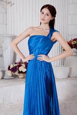 One Shoulder Floor Length Column Skirt Blue Prom Dress