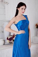 One Shoulder Floor Length Column Skirt Blue Prom Dress