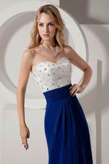 Slender Sweetheart Column Dark Blue Chiffon Prom Party Dress