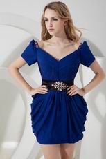 Off Shoulder Cap Sleeves Royal Blue Graduation Mini Dress