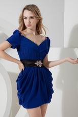 Off Shoulder Cap Sleeves Royal Blue Graduation Mini Dress