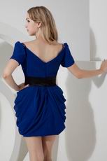 Off Shoulder Cap Sleeves Royal Blue Graduation Mini Dress