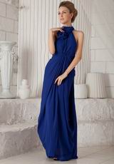 Halter Watteau Royal Blue Chiffon Customized Tailoring Prom Dress