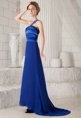 Royal Blue One Shoulder Split Floor Length Prom Party Dress