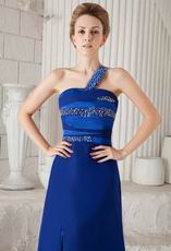 Royal Blue One Shoulder Split Floor Length Prom Party Dress