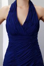 Hot Sell Halter Ruffles Skirt Sapphire Blue Prom Celebrity Dress