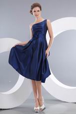 Modest Dark Blue Homecoming Dress With One Shoulder Skirt