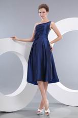Modest Dark Blue Homecoming Dress With One Shoulder Skirt