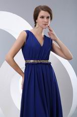 Perfect Sapphire Blue Evening Dress With Leopard Print Belt