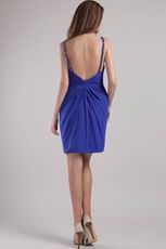 Spaghetti Straps Backless Royal Blue Chiffon Mini-length Prom Dress