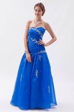 Pretty Ultramarine Organza Floor Length Prom Dress With Embriodery