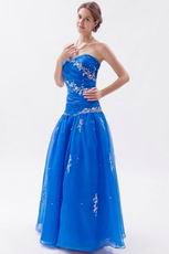 Pretty Ultramarine Organza Floor Length Prom Dress With Embriodery