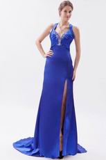 Sexy Backless Lady Favorite Mineral Blue Split Evening Dress