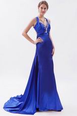 Sexy Backless Lady Favorite Mineral Blue Split Evening Dress