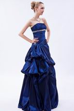 Strapless Navy Blue Taffeta Prom Ball Gown For Low Price