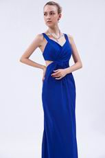 Straps V-neck Royal Blue Chiffon Prom Dress By Designer