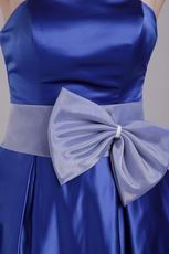 Strapless Blue Graduation Girl Dress With Bowknot Emberllish