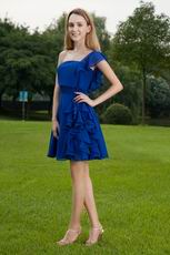 One Shoulder Knee Length Royal Blue Chiffon Bridesmaid Dress