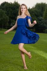 One Shoulder Knee Length Royal Blue Chiffon Bridesmaid Dress