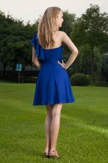 One Shoulder Knee Length Royal Blue Chiffon Bridesmaid Dress