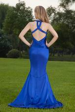 Cobalt Blue Cross Back Mermaid Prom Dress With High Low Skirt