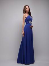 Cerulean Blue Empire One Shoulder Chiffon Prom Evening Dress