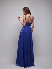 Cerulean Blue Empire One Shoulder Chiffon Prom Evening Dress