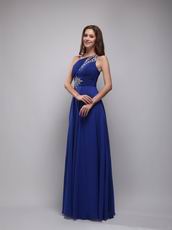 Cerulean Blue Empire One Shoulder Chiffon Prom Evening Dress