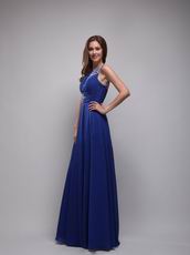 Cerulean Blue Empire One Shoulder Chiffon Prom Evening Dress