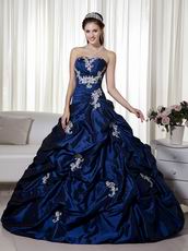 Navy Blue Strapless Trimed Quinceanera Dress By Designer