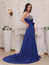 Royal Blue Chiffon Women In Cheap Formal Dresses With High Slit