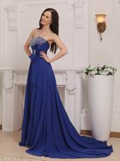 Royal Blue Chiffon Women In Cheap Formal Dresses With High Slit