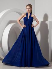 Halter Watteau Train Royal Blue 2014 Top Designer La Prom Dress