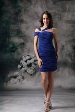 Asymmetrical Neckline Ruched Royal Blue Short Prom Dress For Homecoming