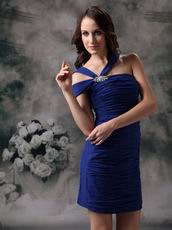 Asymmetrical Neckline Ruched Royal Blue Short Prom Dress For Homecoming