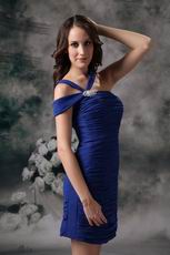 Asymmetrical Neckline Ruched Royal Blue Short Prom Dress For Homecoming