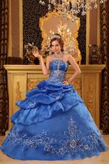 Strapless Embroidered Bottom Cerulean Quinceanera Dress